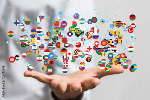 Valokuva Global communication, international messaging and translation concept