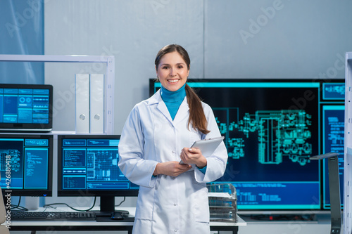 Fotografi Female microelectronics engineer works in a scientific laboratory on computing systems and microprocessors