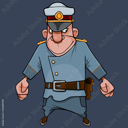 cartoon man in police uniform with a gun in a holster