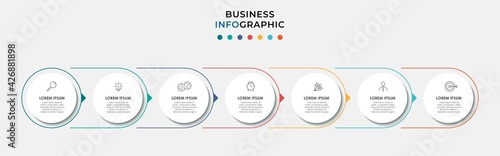 Vector Infographic design business template with icons and 7 options or steps. Can be used for process diagram, presentations, workflow layout, banner, flow chart, info graph