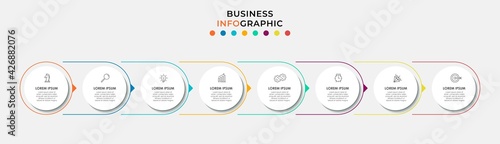 Vector Infographic design business template with icons and 8 options or steps. Can be used for process diagram, presentations, workflow layout, banner, flow chart, info graph
