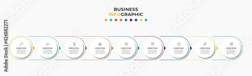 Vector Infographic design business template with icons and 9 options or steps. Can be used for process diagram, presentations, workflow layout, banner, flow chart, info graph