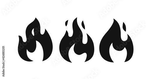 Fire flames set icons. Logo design template, burning on firewood sign
