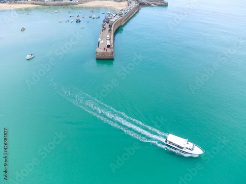 aerial st ives harbour near carbis bay location of the G7 Cornwall england uk 