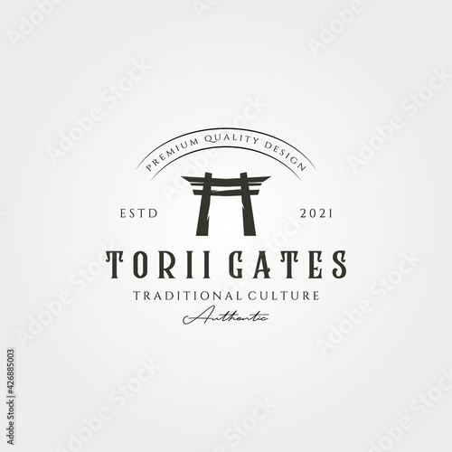torii gate vintage logo vector japanese architecture illustration design