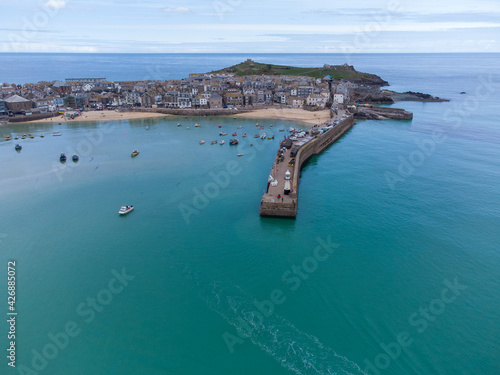 aerial st ives harbour near carbis bay location of the G7 Cornwall england uk © pbnash1964