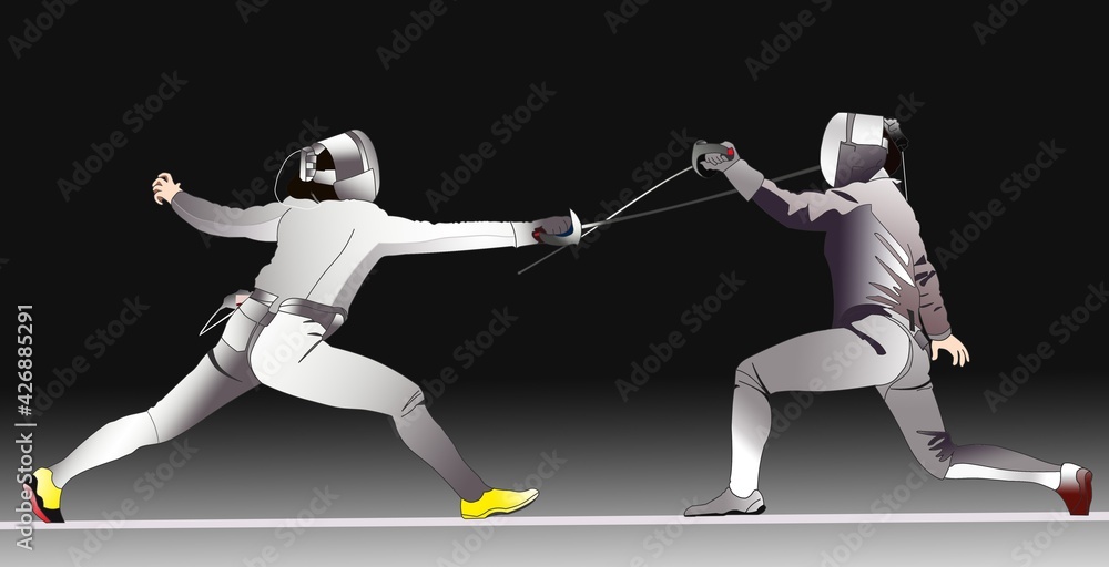 Saber fencing on a black background