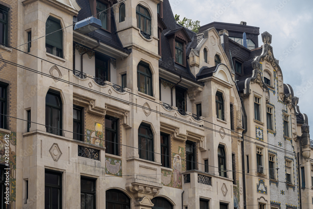 Facade of a residential building in Zurich, Switzerland
