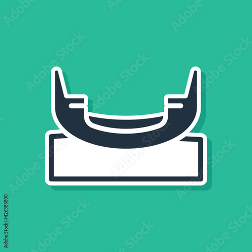 Blue Boat swing icon isolated on green background. Childrens entertainment playground. Attraction riding ship, swinging boat. Amusement park. Vector