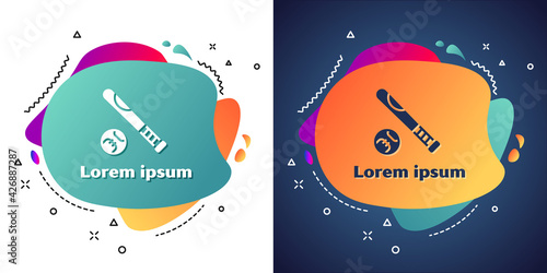 White Baseball bat with ball icon isolated on white and blue background. Abstract banner with liquid shapes. Vector