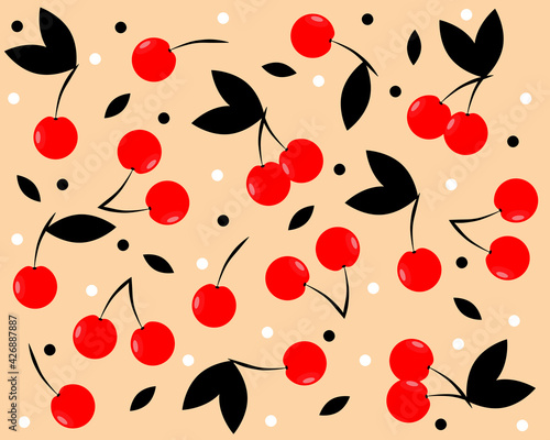 pattern with cherries with black leaves 
