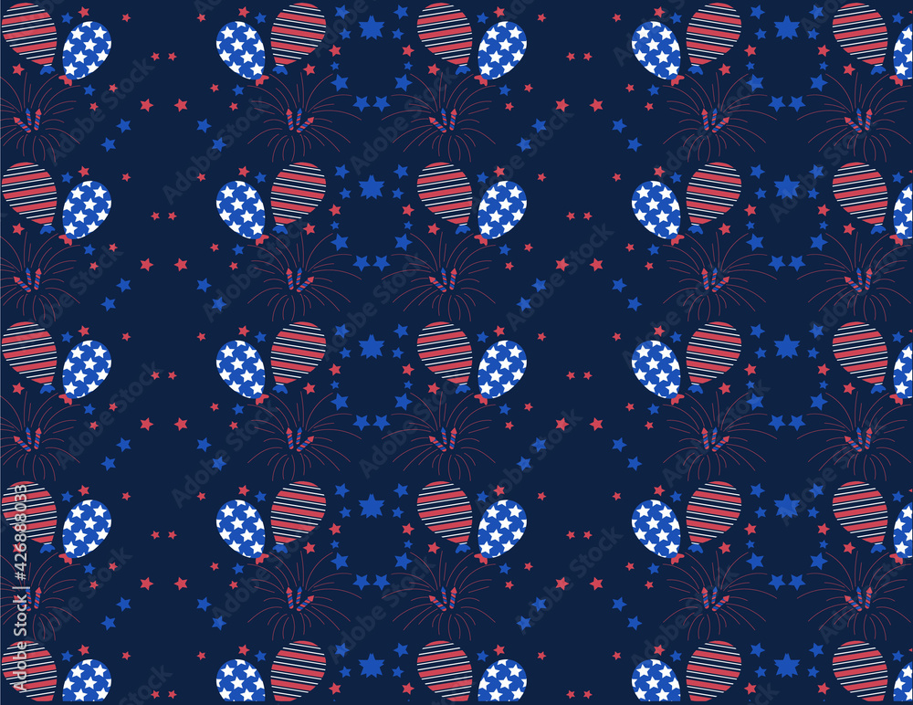 4th of July, Independence Day, USA holiday seamless  blue pattern. 
