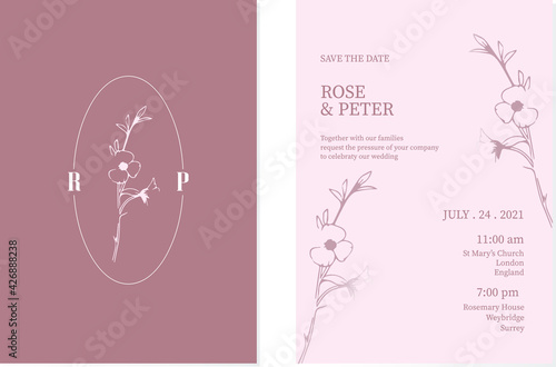 Wallpaper Mural Elegant wedding invitation card with beautiful floral ornaments, Save the date. Torontodigital.ca