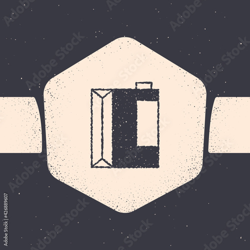 Grunge Paper package for kefir icon isolated on grey background. Dieting food for healthy lifestyle and probiotics fulfillment. Monochrome vintage drawing. Vector