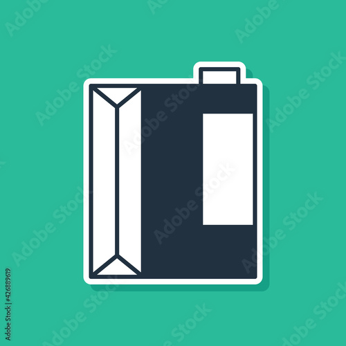 Blue Paper package for kefir icon isolated on green background. Dieting food for healthy lifestyle and probiotics fulfillment. Vector