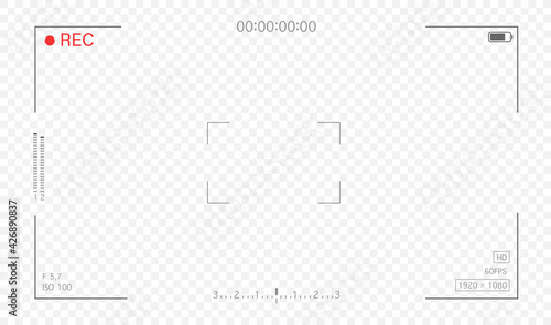 Video camera viewfinder. Camera frame template isolated on transpatent background. Camera frame 16:9 - vector illustration photo