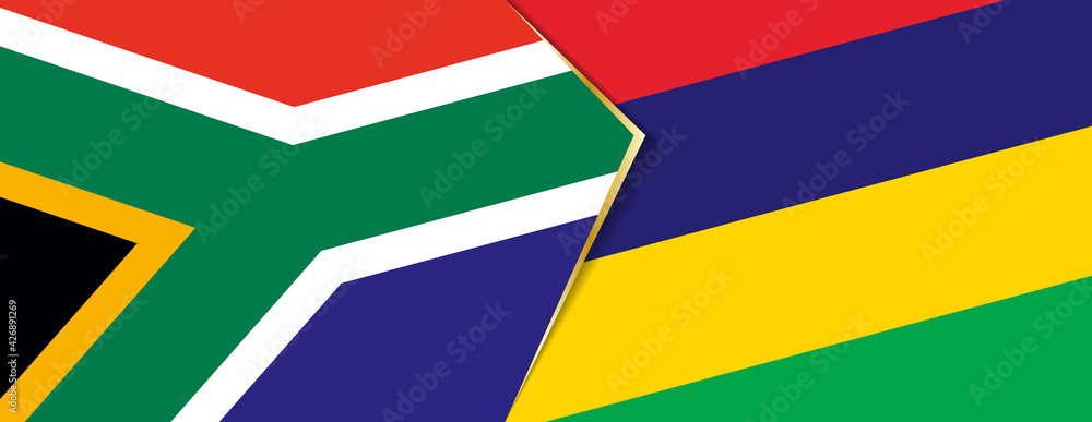 South Africa and Mauritius flags, two vector flags. South Africa and Mauritius flags, two vector flags.