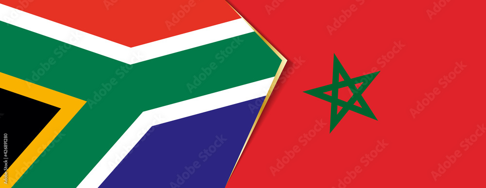 South Africa and Morocco flags, two vector flags. South Africa and Morocco flags, two vector flags.
