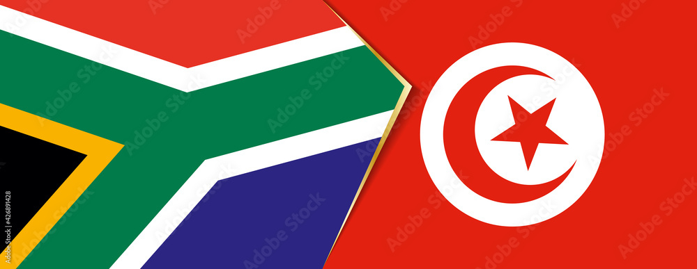 South Africa and Tunisia flags, two vector flags. South Africa and Tunisia flags, two vector flags.