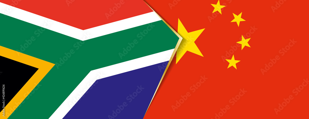 South Africa and China flags, two vector flags. South Africa and China flags, two vector flags.