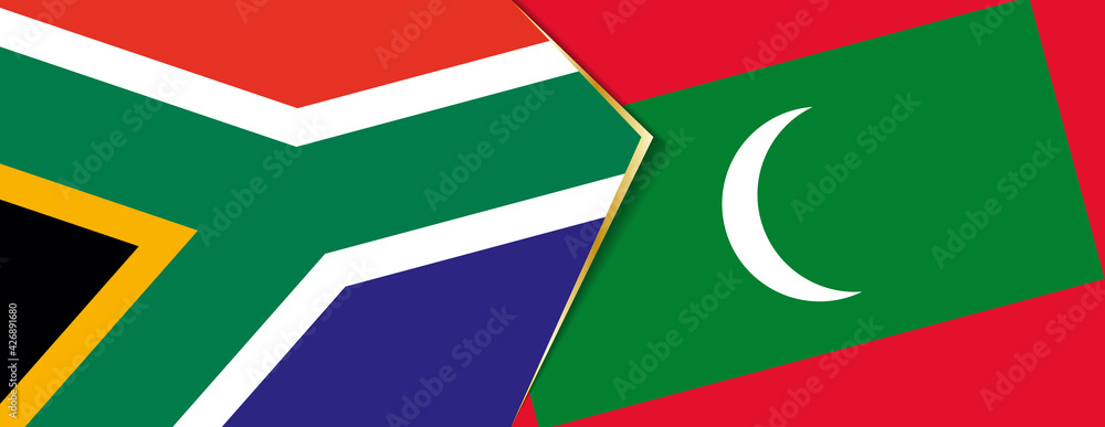 South Africa and Maldives flags, two vector flags. South Africa and Maldives flags, two vector flags.