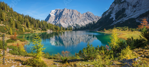 pictorial colorful autumn landscape  tirolean alps  lake Seebensee