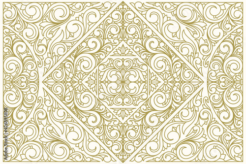 Decorative monochrome ornate retro design blank card