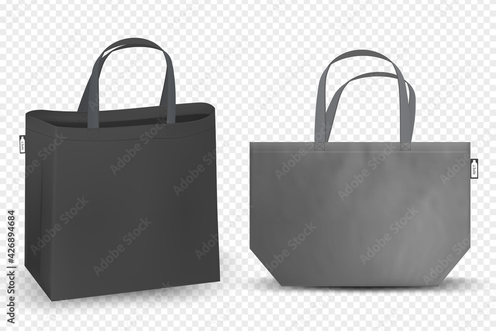 Shopping RPET bag cotton, Black and white tote shopping bags identity mock-up items template transparent background. Shopping RPET bag cotton, Black and white tote shopping bags identity mock-up items template transparent background.