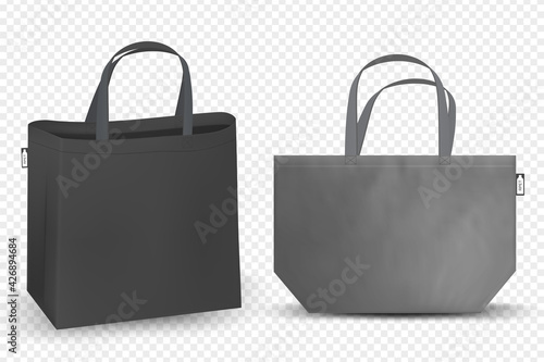 Shopping RPET bag cotton, Black and white tote shopping bags identity mock-up items template transparent background.