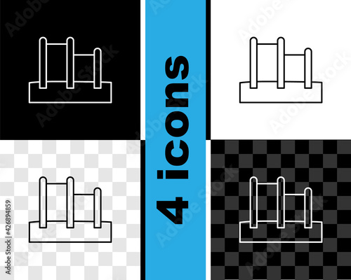 Set line Sport horizontal bar icon isolated on black and white, transparent background. Vector