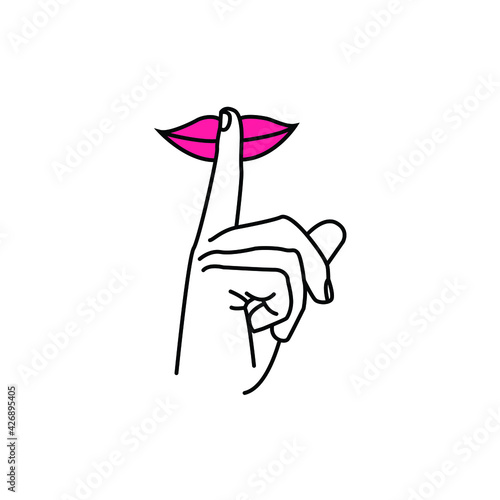 female finger silence gesture on her lips logo design vector illustration
