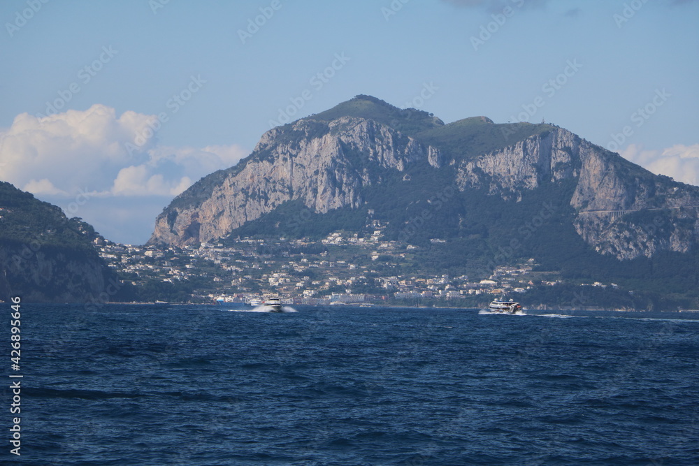 View to Capri island and Mediterranean Sea, Italy