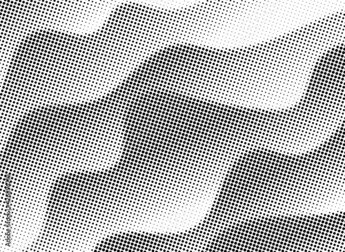 Abstract background with wave and halftone. Futuristic dots pattern. Technology wave background. Digital abstract. Cyberspace landscape. Particles grid.