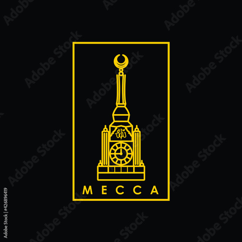 golden Mecca clock tower logo design vector illustration