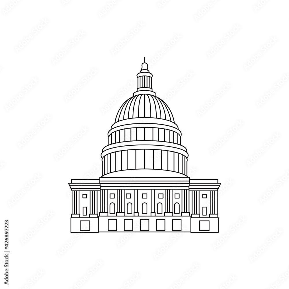 Capitol building line art logo design vector illustration