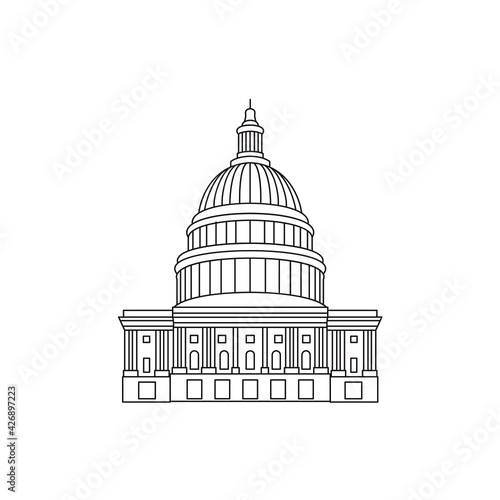 Capitol building line art logo design vector illustration