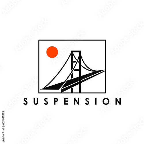 simple flat suspension bridge logo design vector illustration