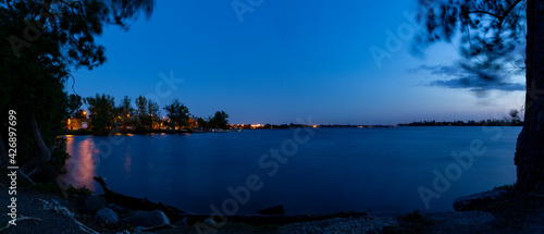 Panorama night view on the riverine