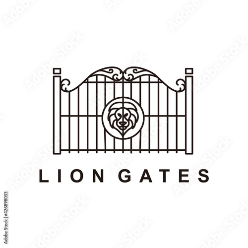 iron lion gate logo design vector