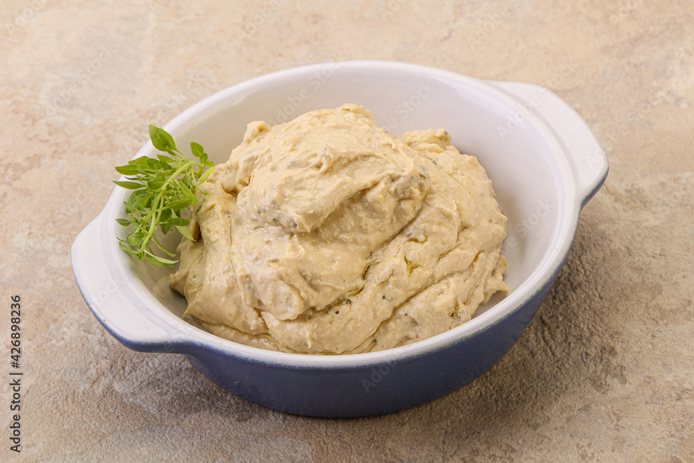 Vegan food - hummus with olive oil Vegan food - hummus with olive oil