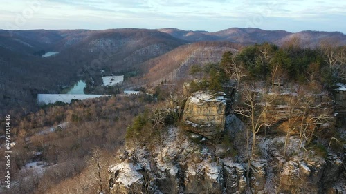 morning drone view snow covered Kentucky mountains photo