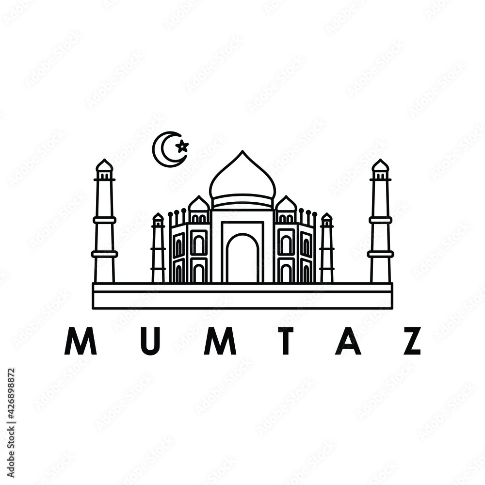 Taj mahal Indian famous landmark  building logo design vector illustration line art style
