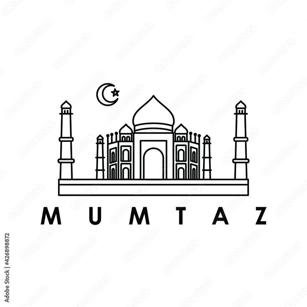 Naklejka premium Taj mahal Indian famous landmark building logo design vector illustration line art style