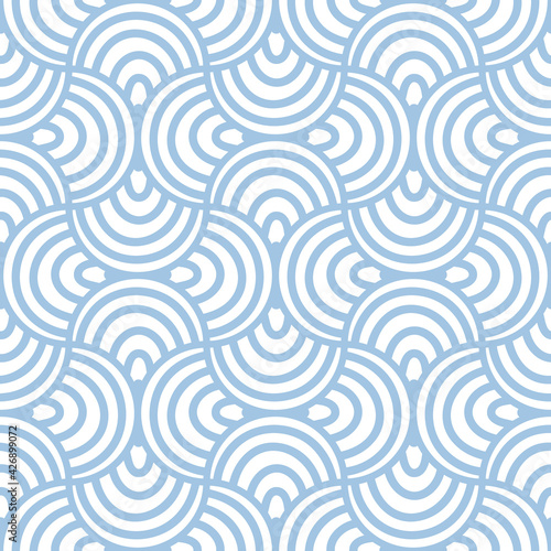 Abstract striped fish scale seamless pattern. Ornamental tile, mosaic background. Arch infinity card.