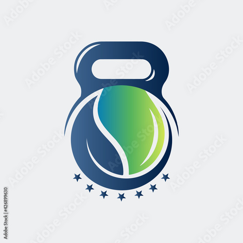 fuel cell technology with fitness dumbbell icon vector logo design