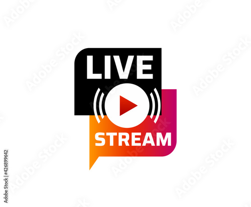 Live streaming symbol with play button. Online stream sign.