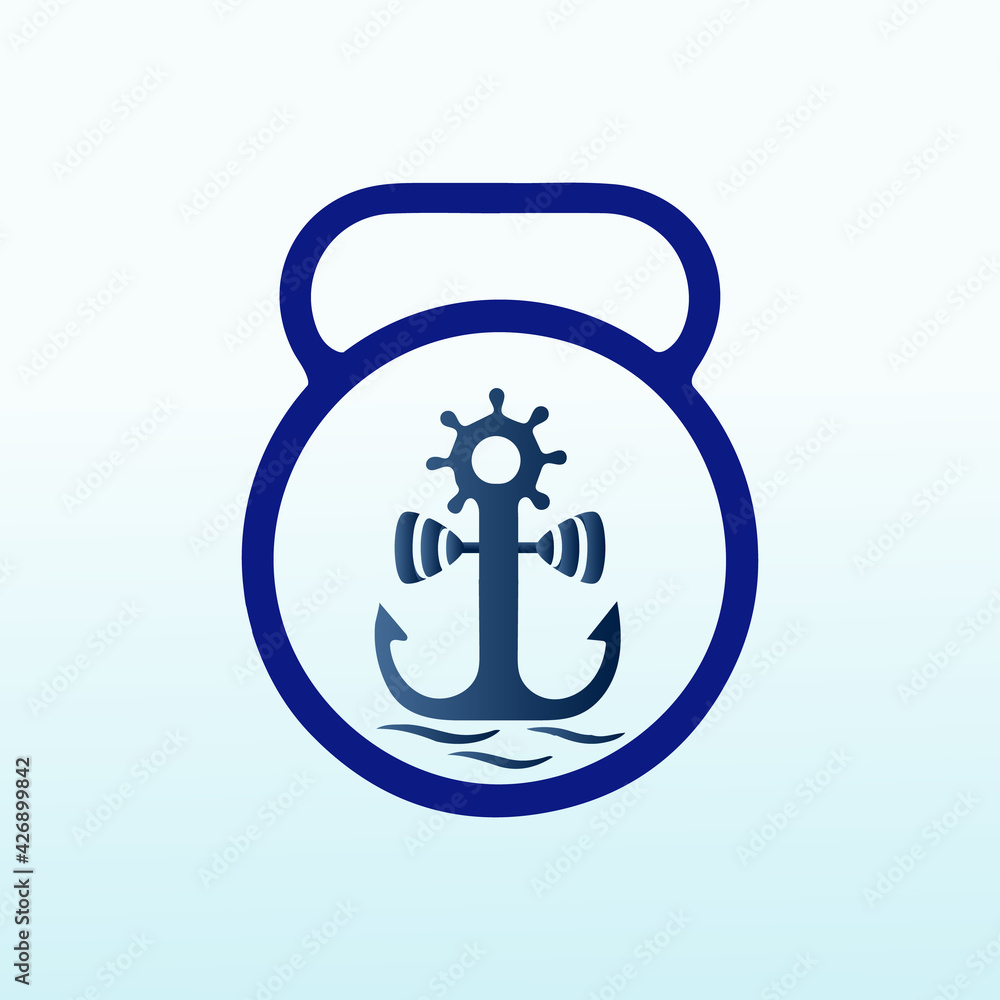 Marine with fitness dumbbell icon vector logo design. Marine with fitness dumbbell icon vector logo design.