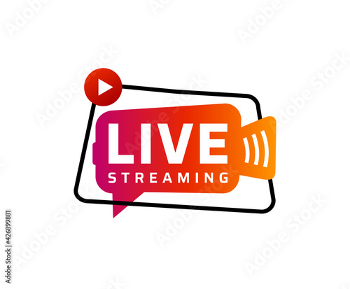 Live streaming logo - trendy vector design element with play button for news and TV or online broadcasting.