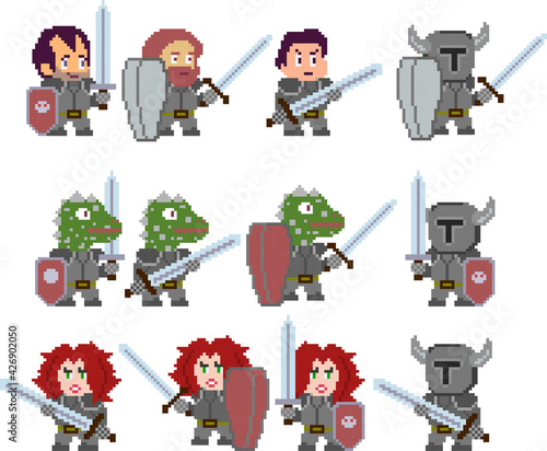 Set of pixel characters in art style
