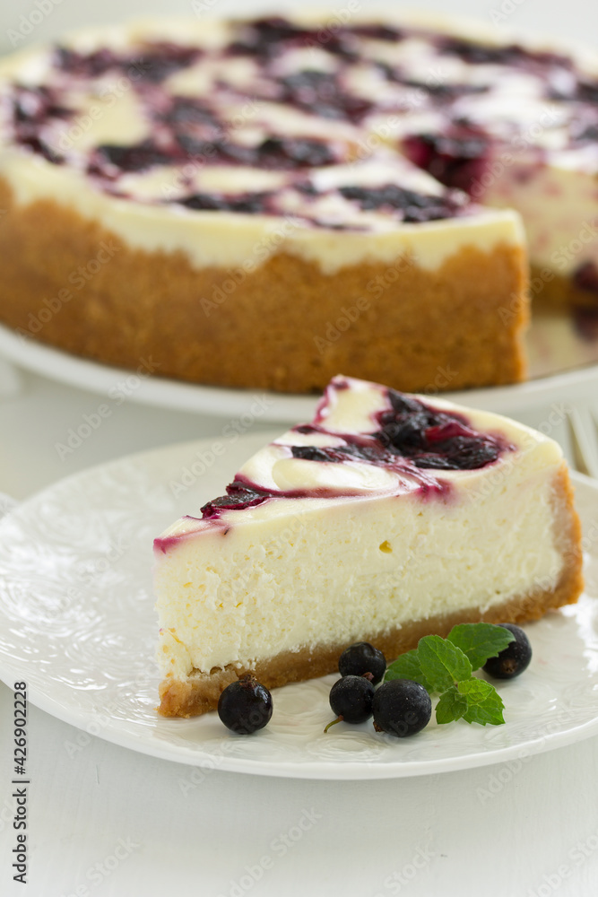 Homemade cheesecake with black currant jelly. Homemade cheesecake with black currant jelly.